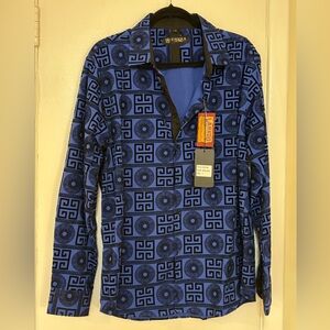 Chuxx Western Wear Shirt Royal Blue W/ Raised Black Velvet Designs.New With tags